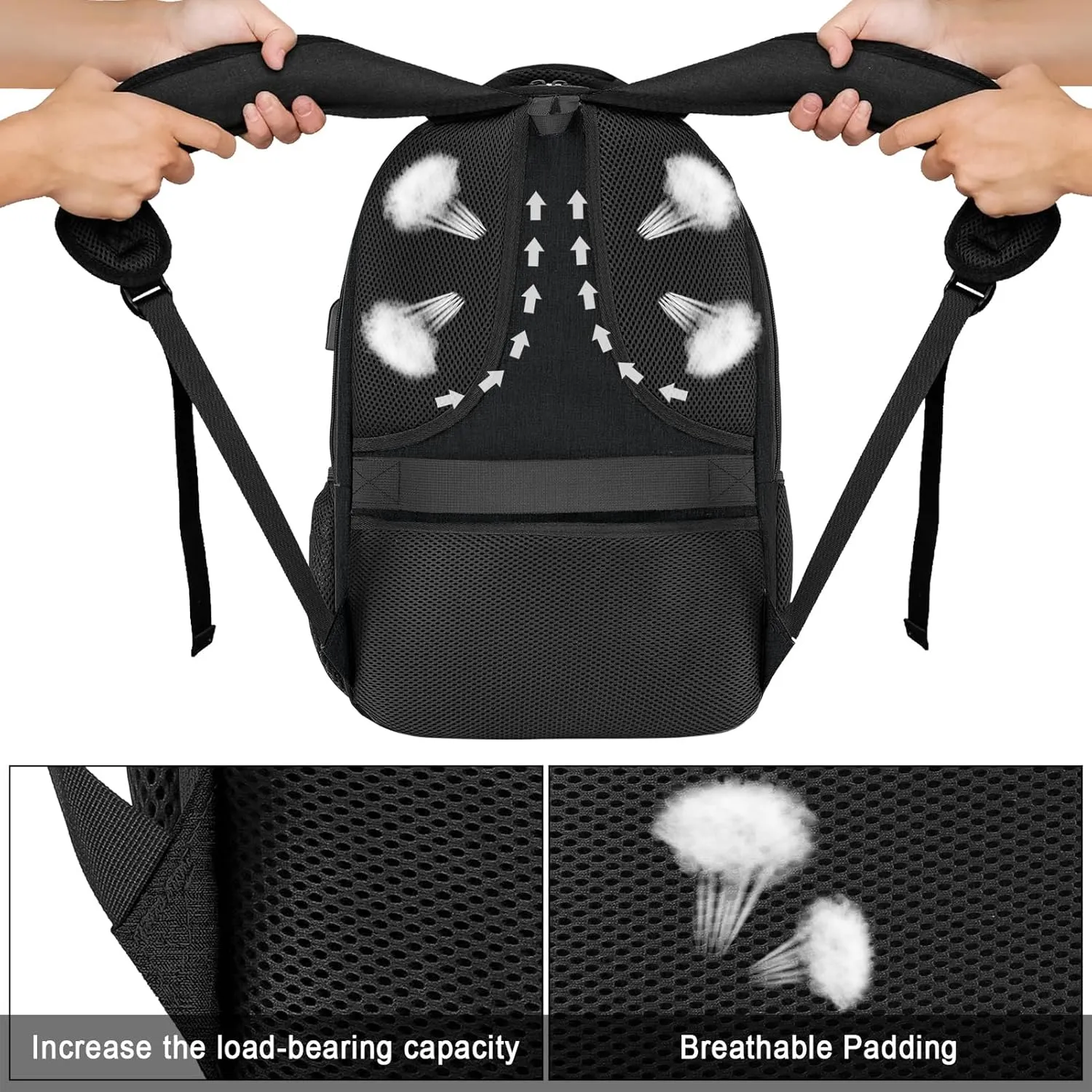 Backpack for Men Women, School Backpacks for Teen Boys Girls, Water Resistant Laptop Backpack with USB Charger, 15.6 Inch Black College Bookbag