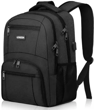 Backpack for Men Women, School Backpacks for Teen Boys Girls, Water Resistant Laptop Backpack with USB Charger, 15.6 Inch Black College Bookbag