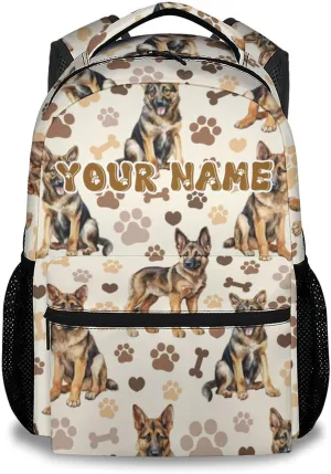 Backpack for School, 17 Inch Custom Dog Bookbag for Elementary Middle, Personalization Cute German Shepherd Kids Backpacks for Boys Girls