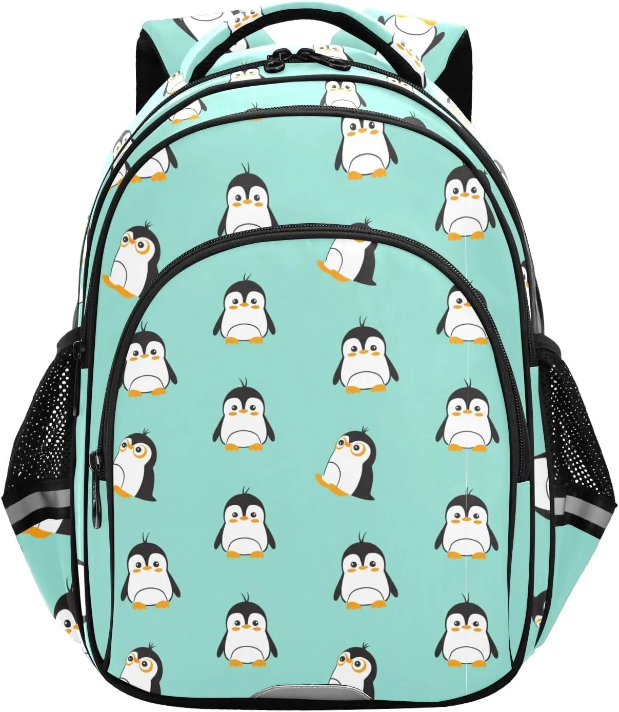 Backpack for School, Cute Funny Penguins Green Bookbag for Girls Boys Lightweight Daypack Backpacks with Reflective Stripes
