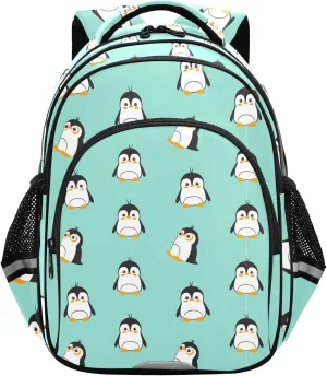Backpack for School, Cute Funny Penguins Green Bookbag for Girls Boys Lightweight Daypack Backpacks with Reflective Stripes