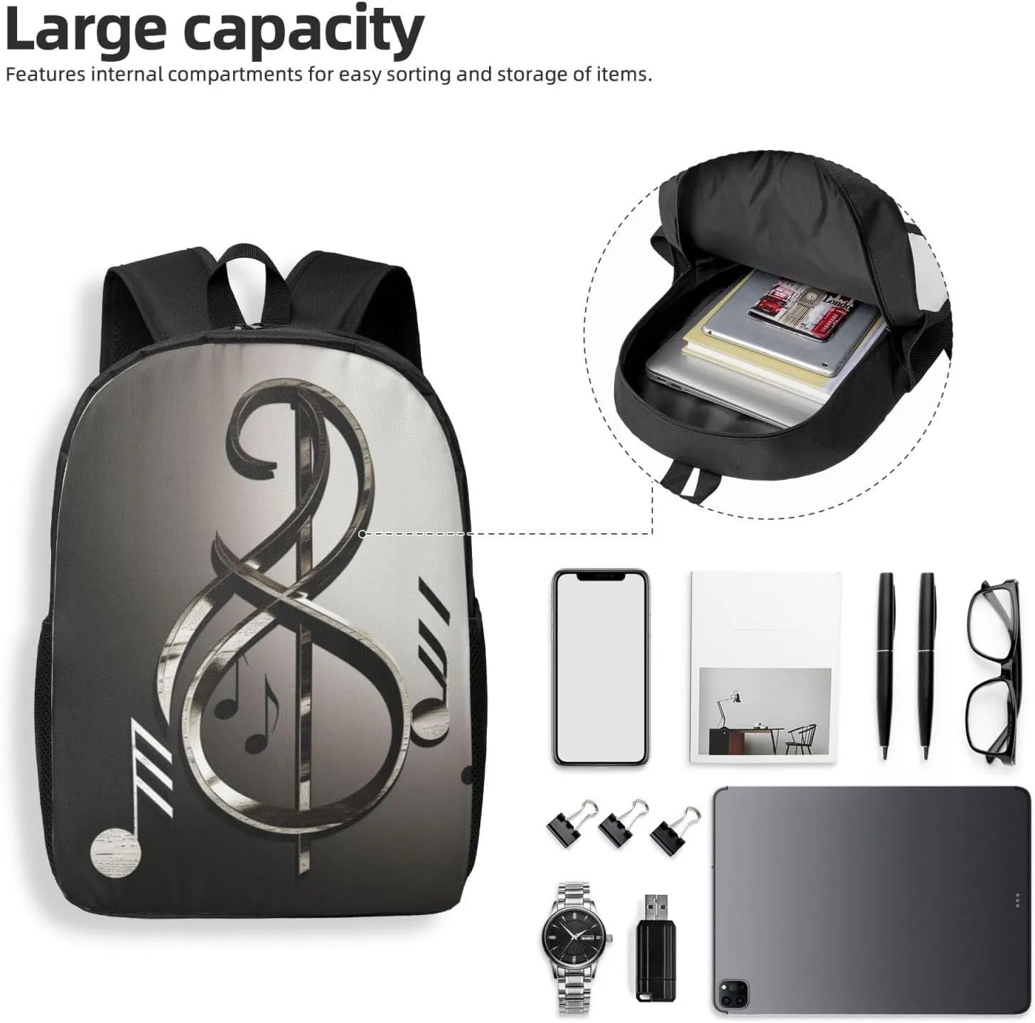 Backpack for Women Men Lightweight Casual Travel Daypack Music Symbol Laptop Backpack Cute Work Bag