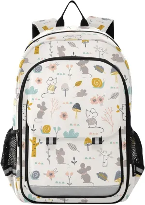 Backpack Mouses Snails and Flowers School Shoulder Bag Lightweight Laptop Backpack Student Casual Travel Daypack