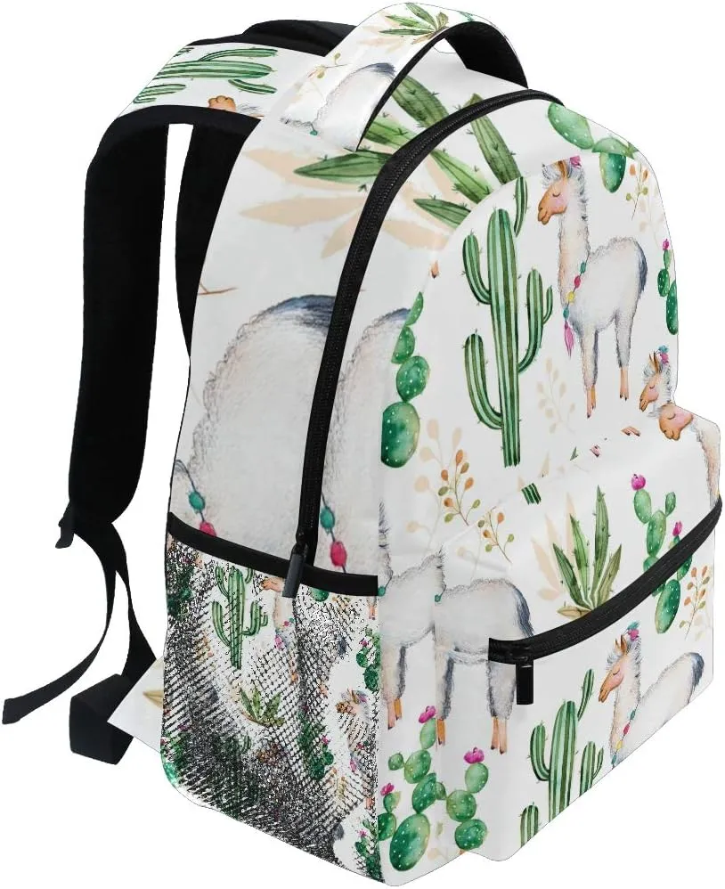 Backpack Tropical Cactus Alpaca Animal Adults School Bag Casual College Bag Travel Zipper Bookbag Hiking Shoulder Daypack for Women Men