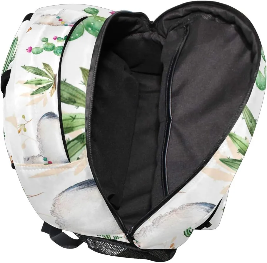 Backpack Tropical Cactus Alpaca Animal Adults School Bag Casual College Bag Travel Zipper Bookbag Hiking Shoulder Daypack for Women Men