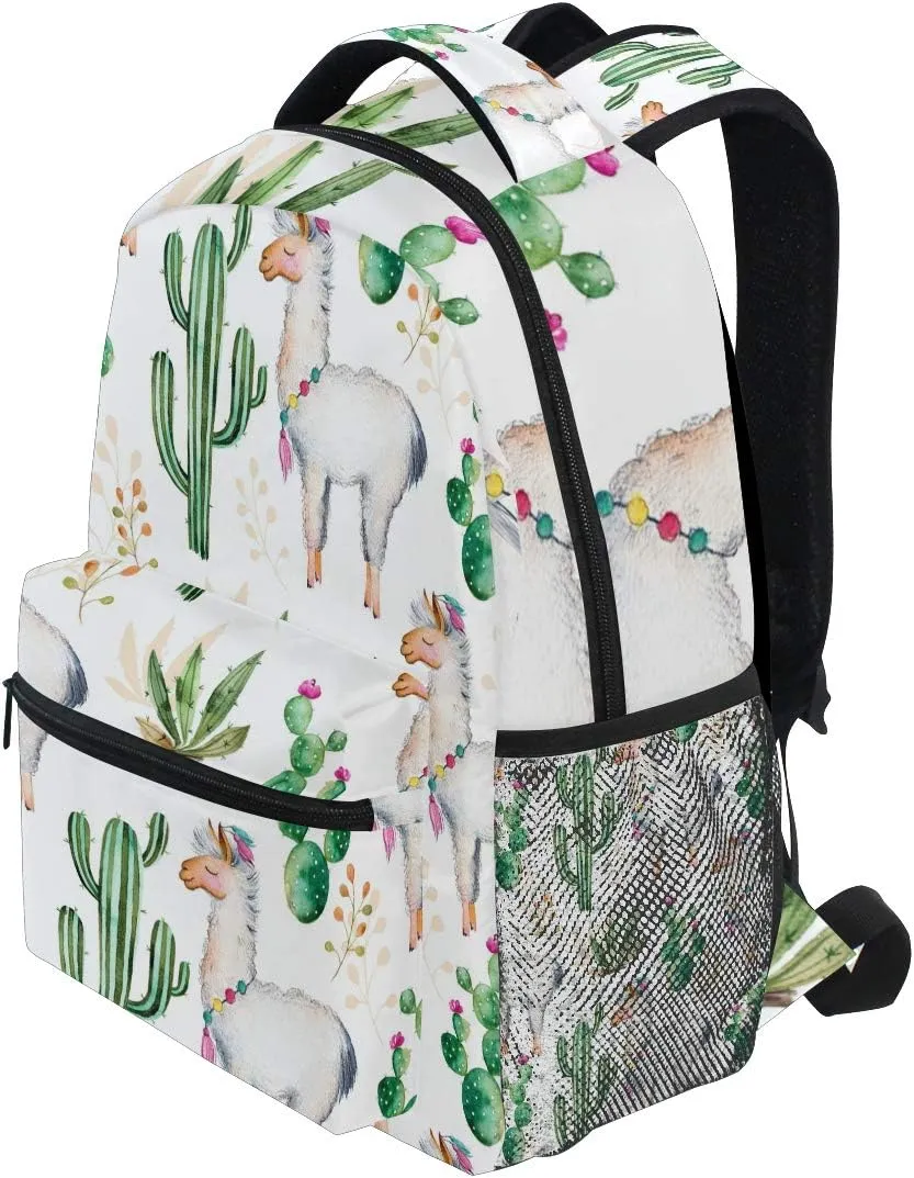 Backpack Tropical Cactus Alpaca Animal Adults School Bag Casual College Bag Travel Zipper Bookbag Hiking Shoulder Daypack for Women Men