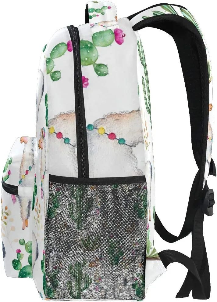 Backpack Tropical Cactus Alpaca Animal Adults School Bag Casual College Bag Travel Zipper Bookbag Hiking Shoulder Daypack for Women Men