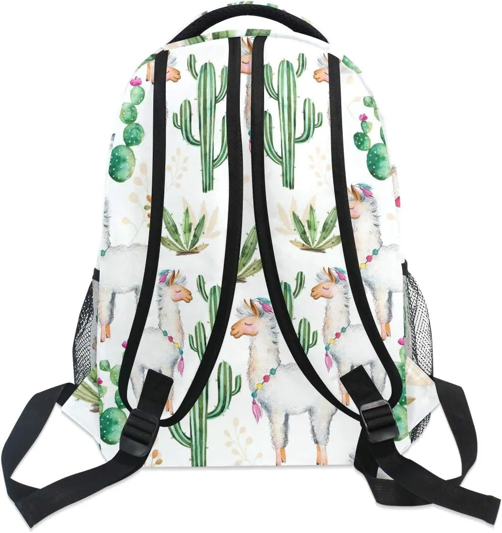 Backpack Tropical Cactus Alpaca Animal Adults School Bag Casual College Bag Travel Zipper Bookbag Hiking Shoulder Daypack for Women Men
