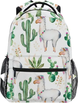 Backpack Tropical Cactus Alpaca Animal Adults School Bag Casual College Bag Travel Zipper Bookbag Hiking Shoulder Daypack for Women Men