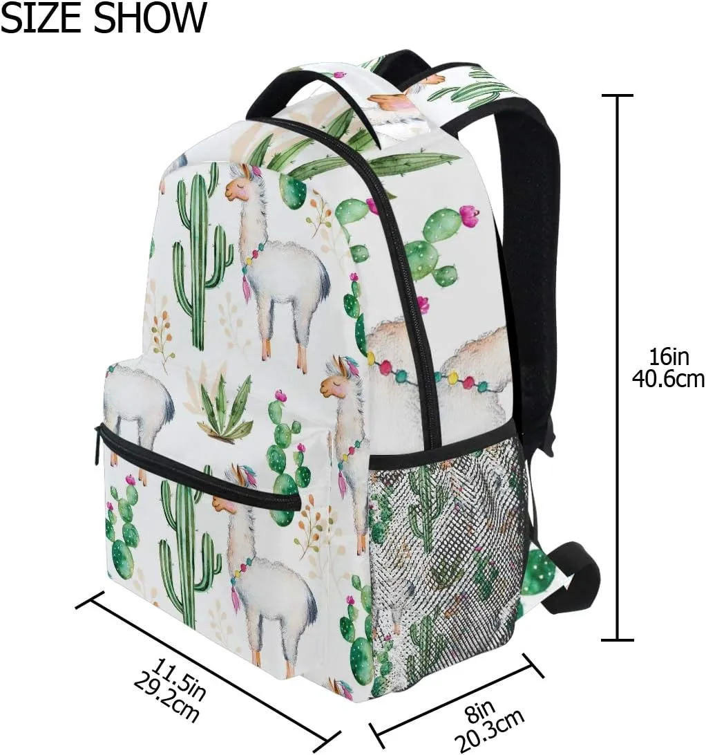 Backpack Tropical Cactus Alpaca Animal Adults School Bag Casual College Bag Travel Zipper Bookbag Hiking Shoulder Daypack for Women Men