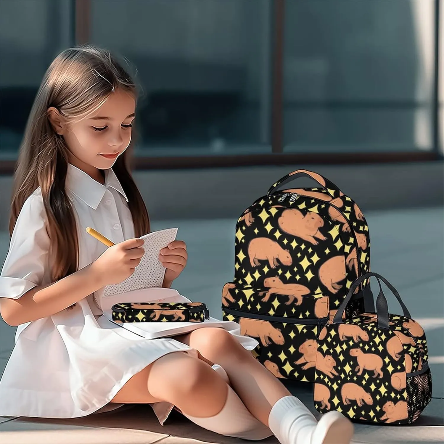 Backpack with Lunch Box for Girls, School Backpacks for Kids Boys, 17 Inch Cute Animal Bookbag with Pencil Case, Girls Bookbags for Elementary Middle School