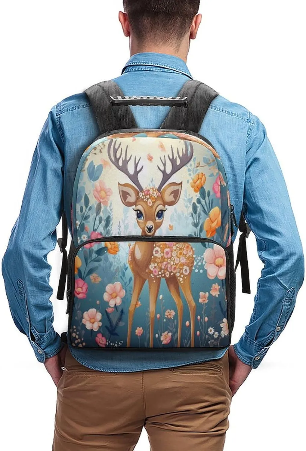 Backpacks Cartoon Deer Flower Travel Bag Business Work Laptop Backpack