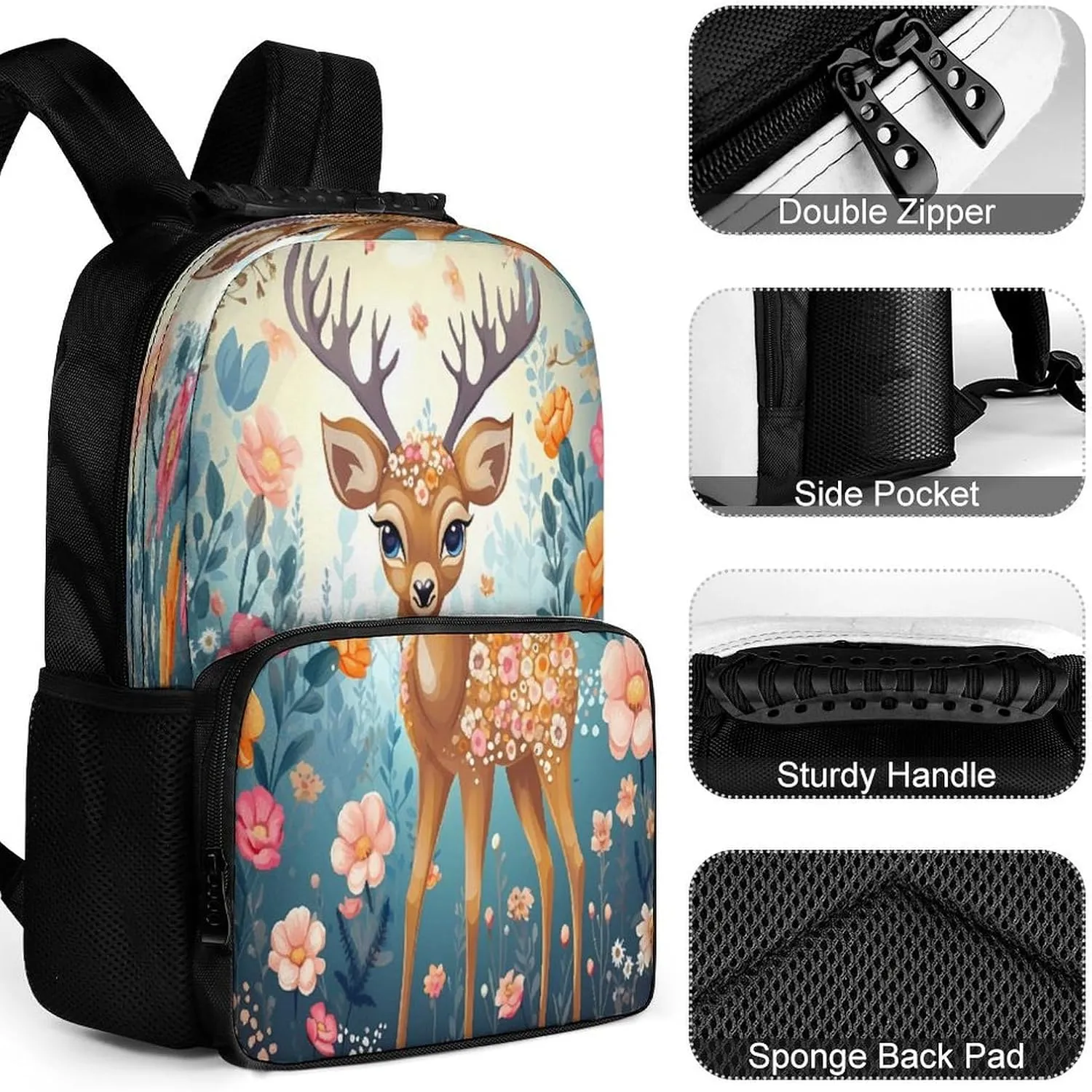 Backpacks Cartoon Deer Flower Travel Bag Business Work Laptop Backpack