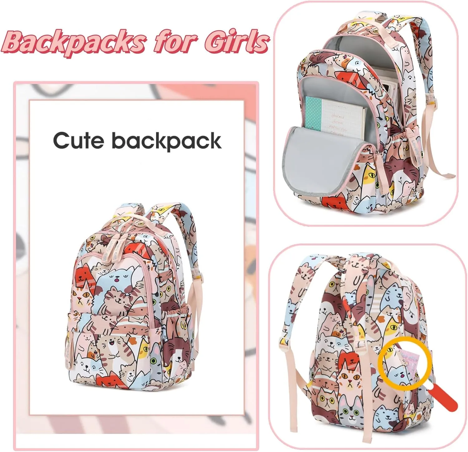 Backpacks for Girls Cute Cat Backpack Elementary School Backpack Students Bookbag for Girls