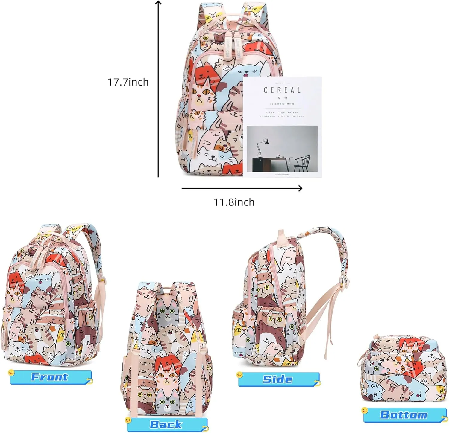 Backpacks for Girls Cute Cat Backpack Elementary School Backpack Students Bookbag for Girls