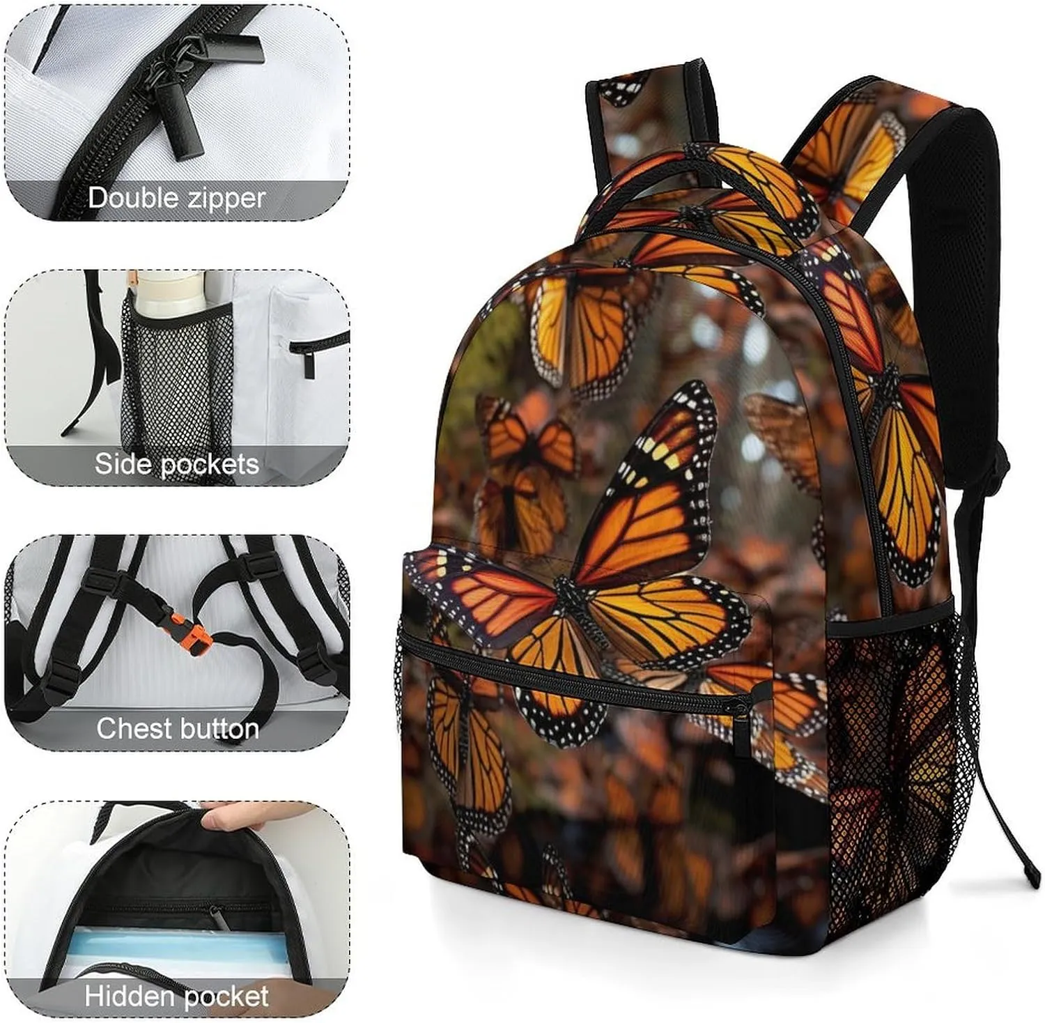 Backpacks Monarch Butterflies Travel Bag Laptop Backpack Casual Daypack for Weekender Business Hiking
