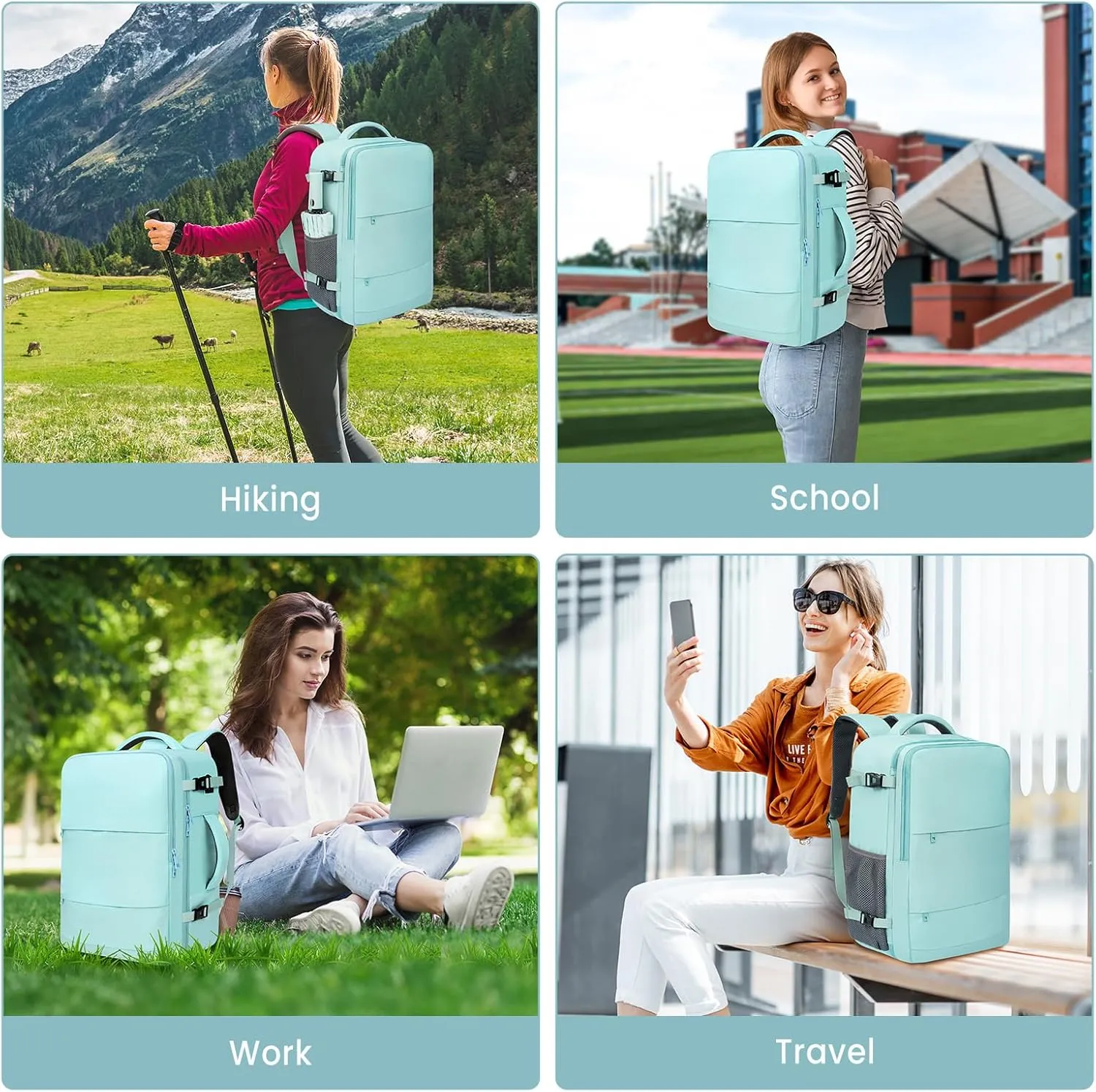 BAGAIL Travel Laptop Backpack, Carry on with USB Port, Luggage Bag for Holiday-Mint