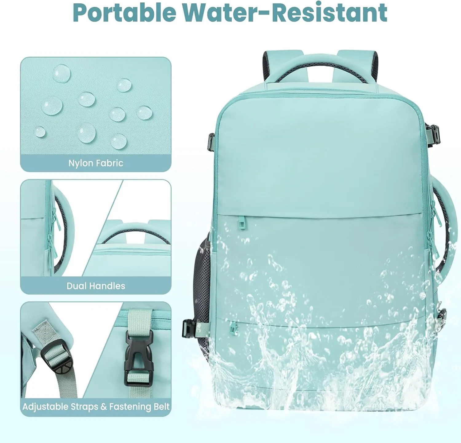 BAGAIL Travel Laptop Backpack, Carry on with USB Port, Luggage Bag for Holiday-Mint