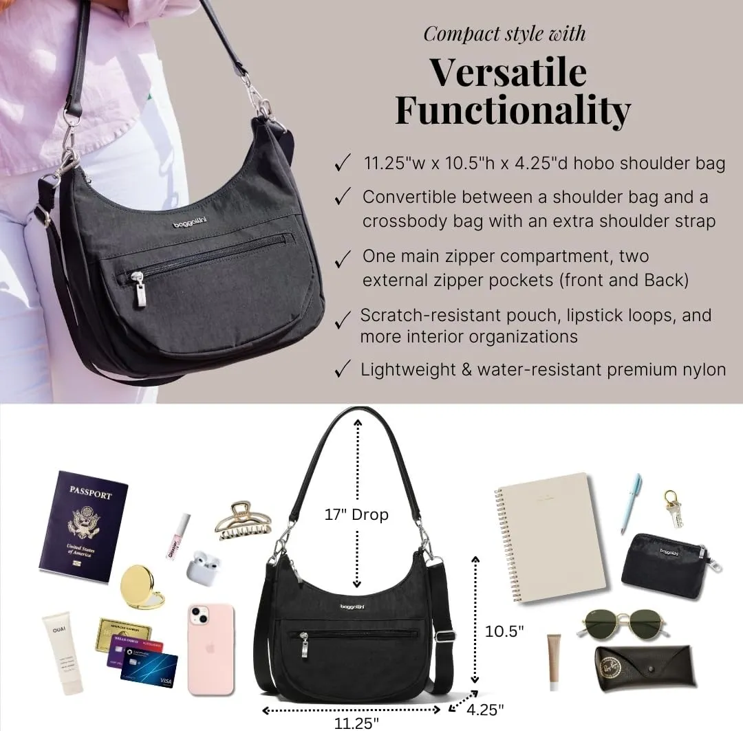 Baggallini Modern Pocket Half Moon 11"x10.5" Shoulder Women W/Replaceable Straps Converts to Crossbody Bag