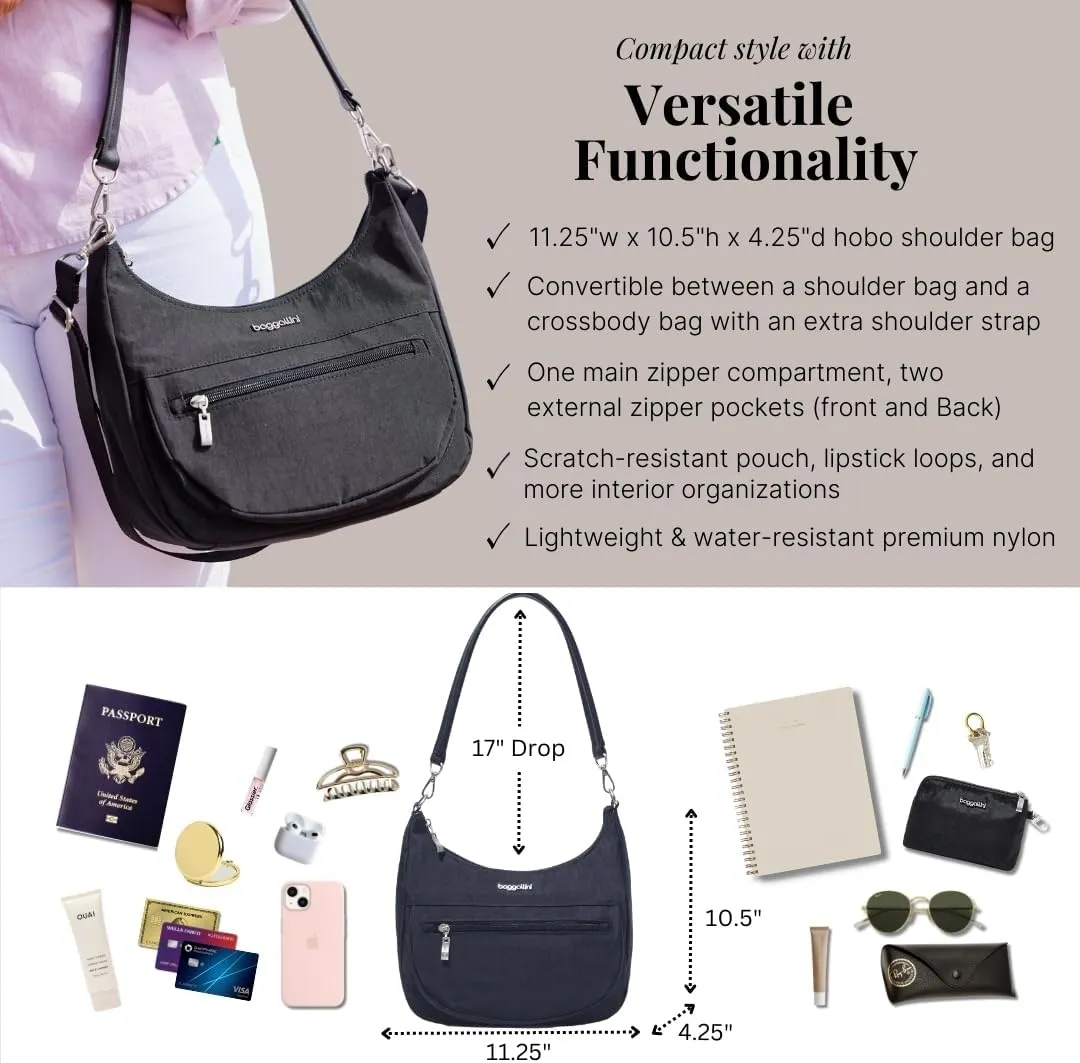 Baggallini Modern Pocket Half Moon 11"x10.5" Shoulder Women W/Replaceable Straps Converts to Crossbody Bag