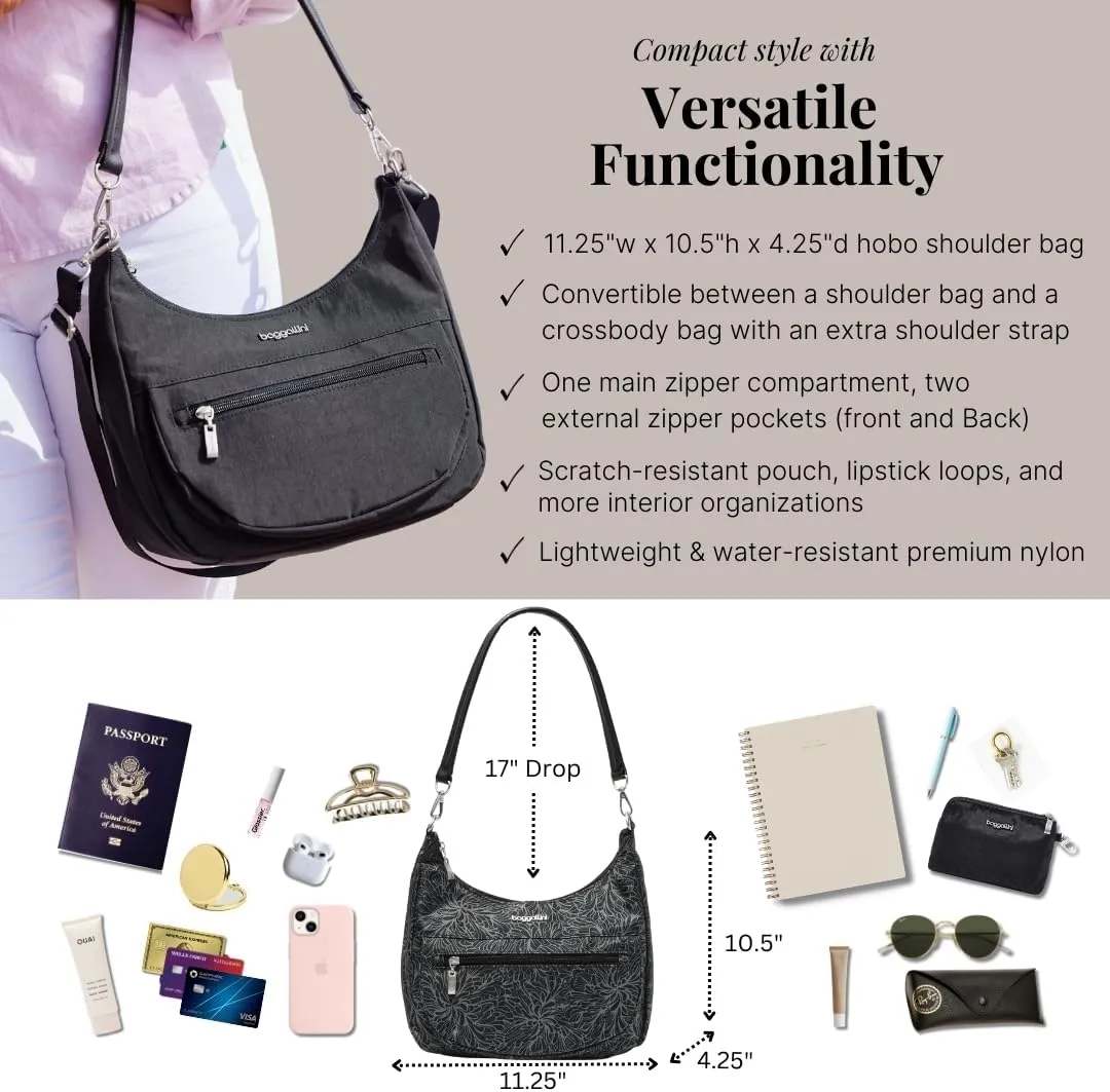 Baggallini Modern Pocket Half Moon 11"x10.5" Shoulder Women W/Replaceable Straps Converts to Crossbody Bag