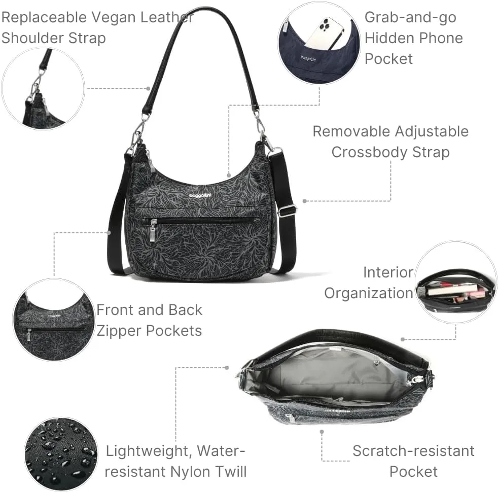 Baggallini Modern Pocket Half Moon 11"x10.5" Shoulder Women W/Replaceable Straps Converts to Crossbody Bag