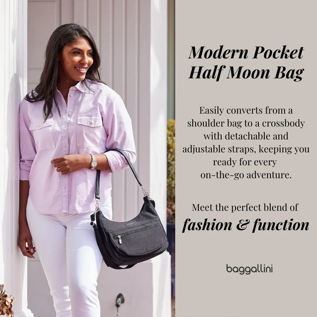 Baggallini Modern Pocket Half Moon 11"x10.5" Shoulder Women W/Replaceable Straps Converts to Crossbody Bag