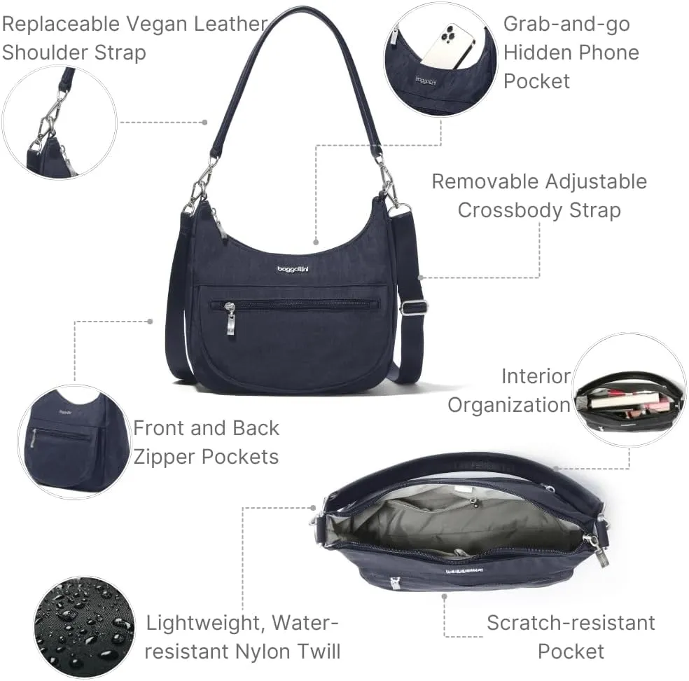 Baggallini Modern Pocket Half Moon 11"x10.5" Shoulder Women W/Replaceable Straps Converts to Crossbody Bag