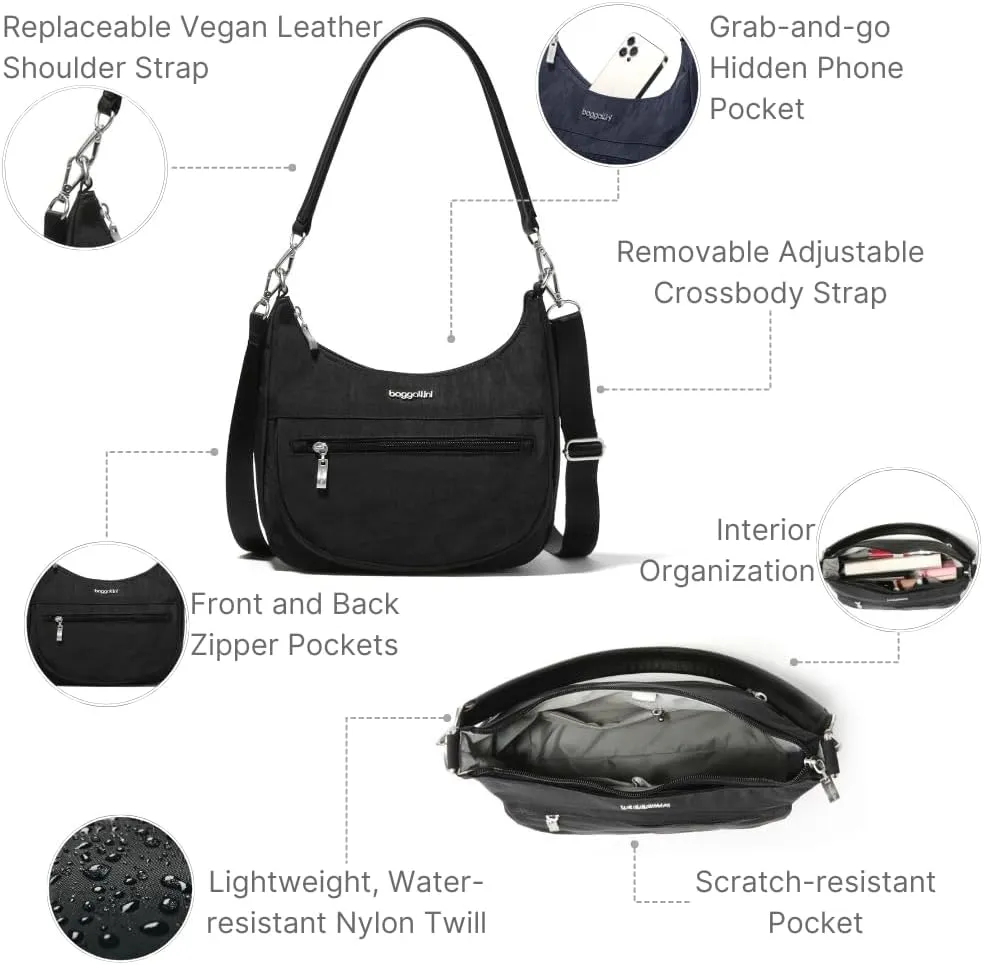 Baggallini Modern Pocket Half Moon 11"x10.5" Shoulder Women W/Replaceable Straps Converts to Crossbody Bag