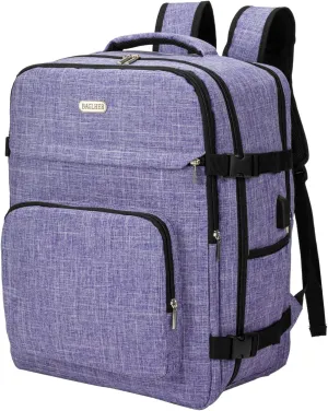 BAGLHER Travel Backpack Carry on Flight Approved with USB Charging Port, Laptop and Shoe Compartment, Travel Backpack for Airplane Travel, Work, College, Business, Purple