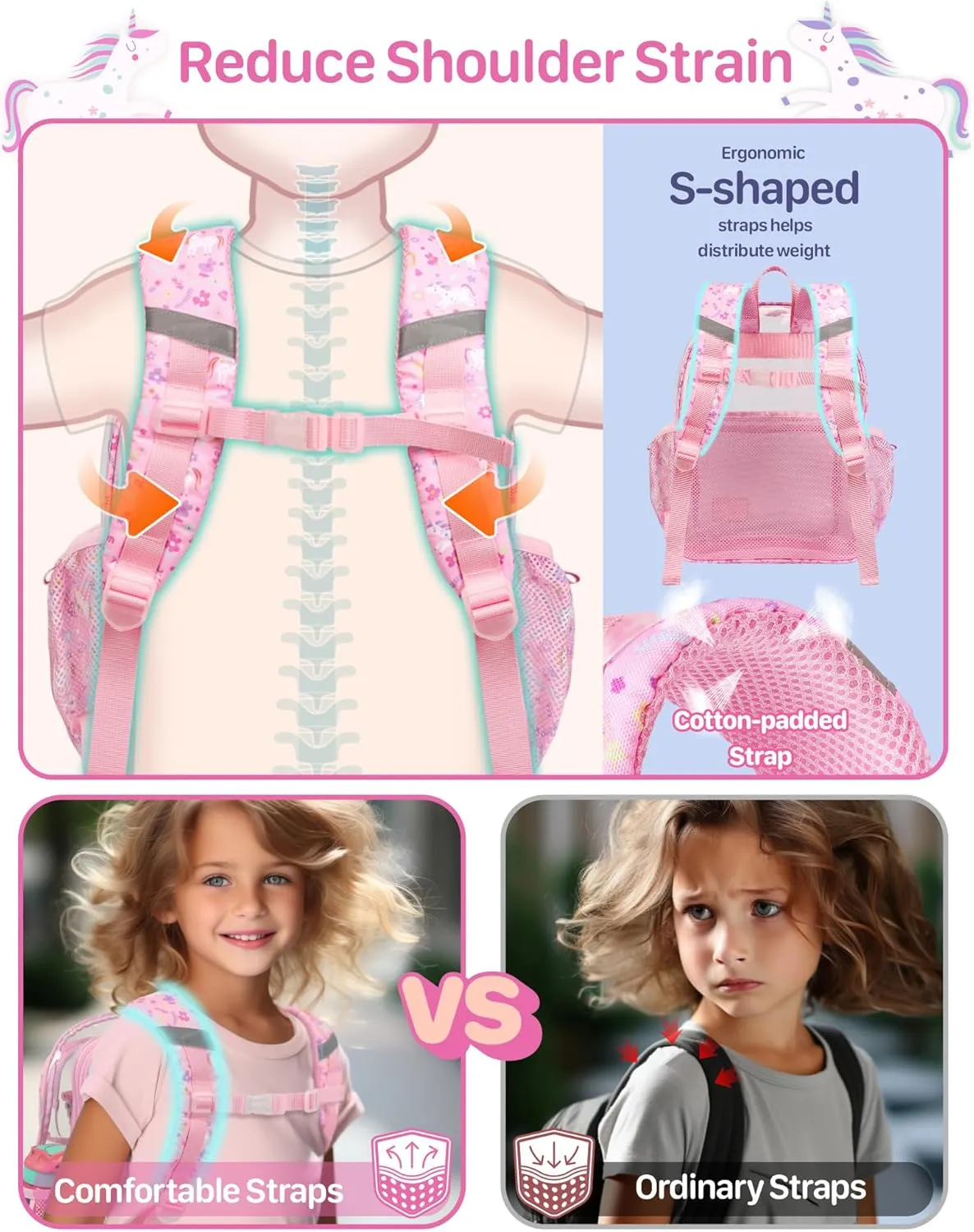 Bagseri Clear Backpack for Girls - 15 Inch Clear Bookbag for Kids Aged 3 to 8 Heavy Duty Transparent Backpack for School, Cute See Through Bag with Reflective Strip, Pink Unicorn