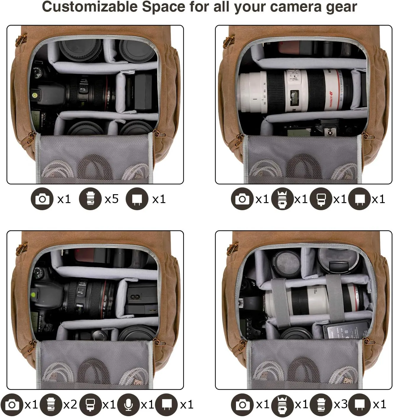 BAGSMART Camera Backpack, DSLR Camera Bag Backpacks for Photographers, Waterproof Anti-Theft Photography Backpack with 15 Inch Laptop Compartment, Khaki
