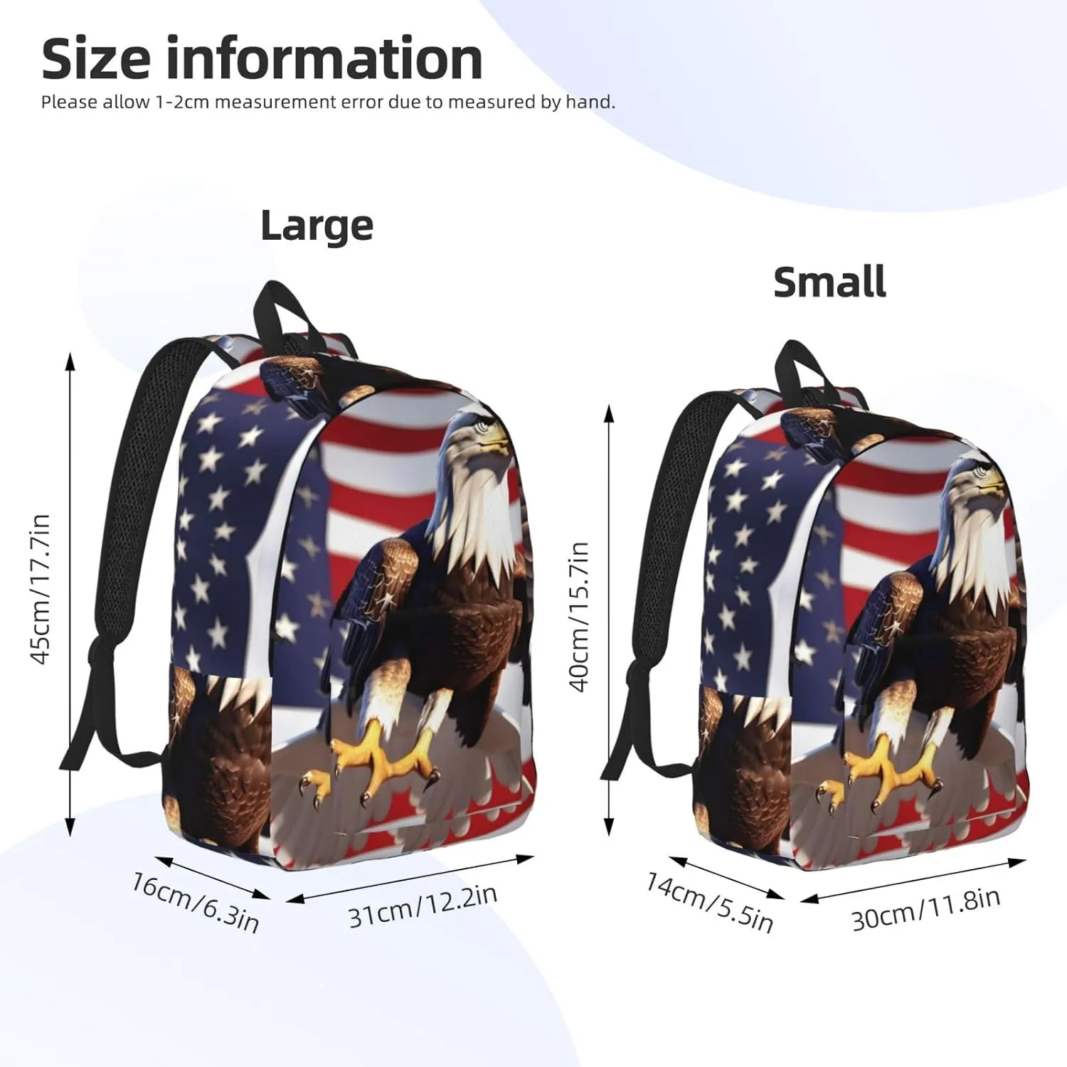 Bald Eagle With American Flag Print Canvas Backpack For Women Travel Backpack For Men College Casual Laptop Daypack