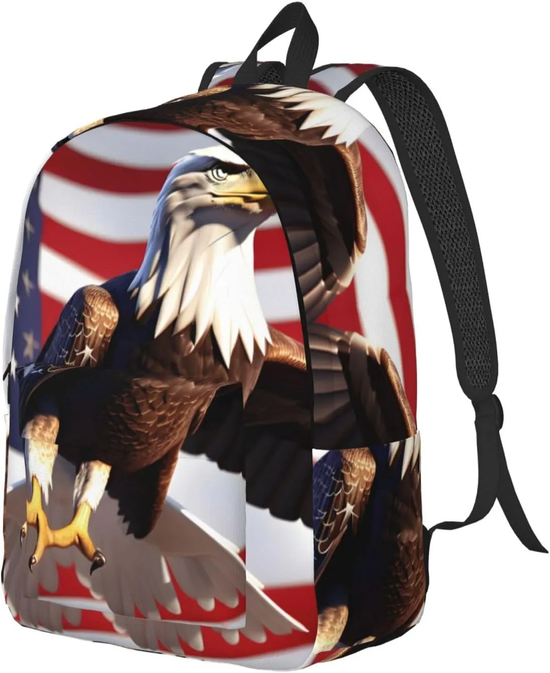 Bald Eagle With American Flag Print Canvas Backpack For Women Travel Backpack For Men College Casual Laptop Daypack