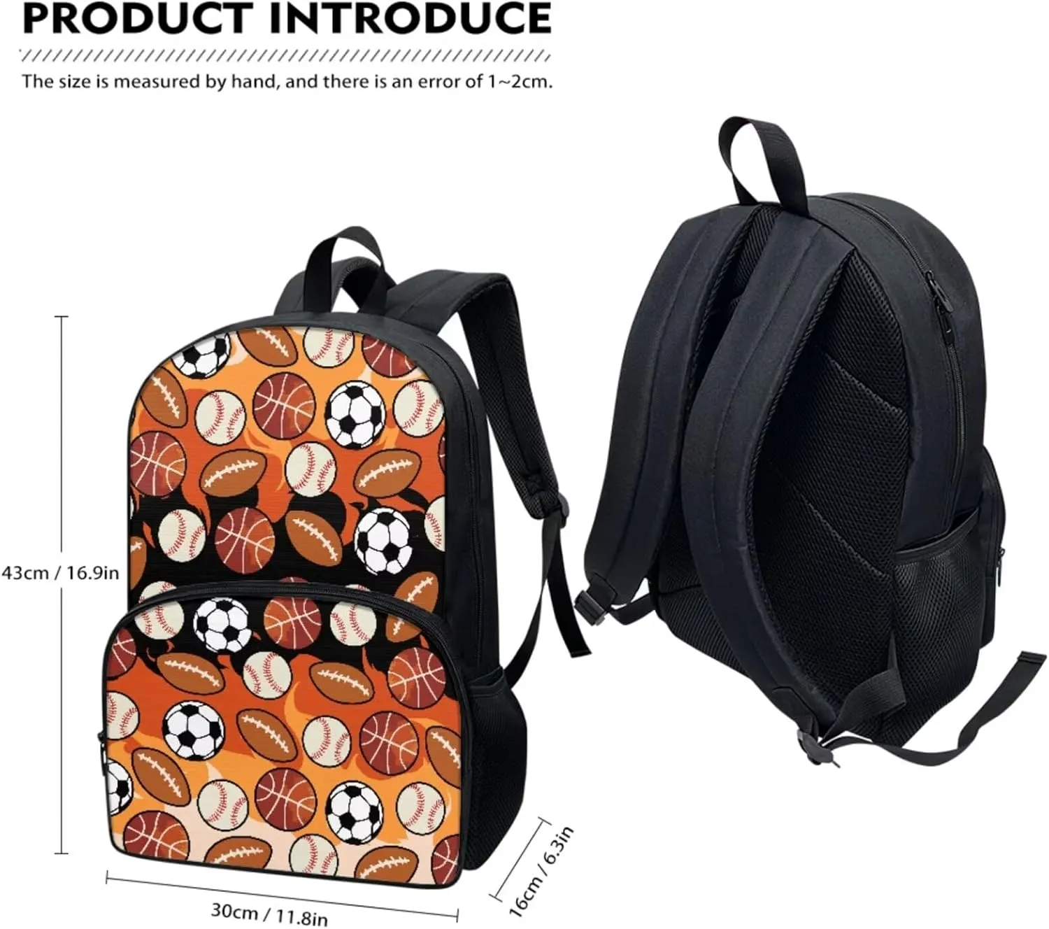 Ball Backpack for Kids, Boys Girls Young Student Bookpack with Lunch Box Pencil Case Kindergarten School Bookbag Back to School Gift