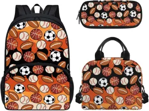 Ball Backpack for Kids, Boys Girls Young Student Bookpack with Lunch Box Pencil Case Kindergarten School Bookbag Back to School Gift