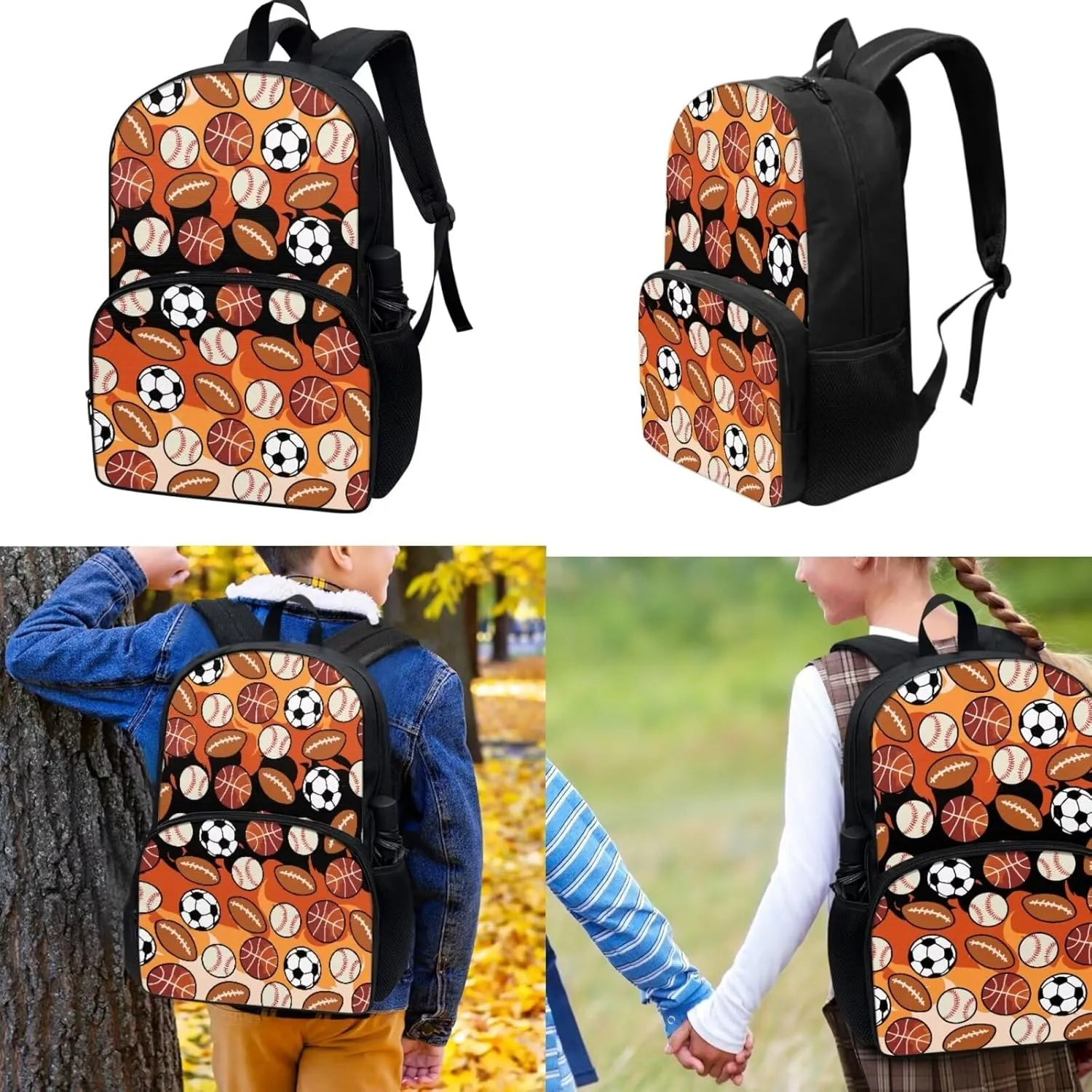 Ball Backpack for Kids, Boys Girls Young Student Bookpack with Lunch Box Pencil Case Kindergarten School Bookbag Back to School Gift