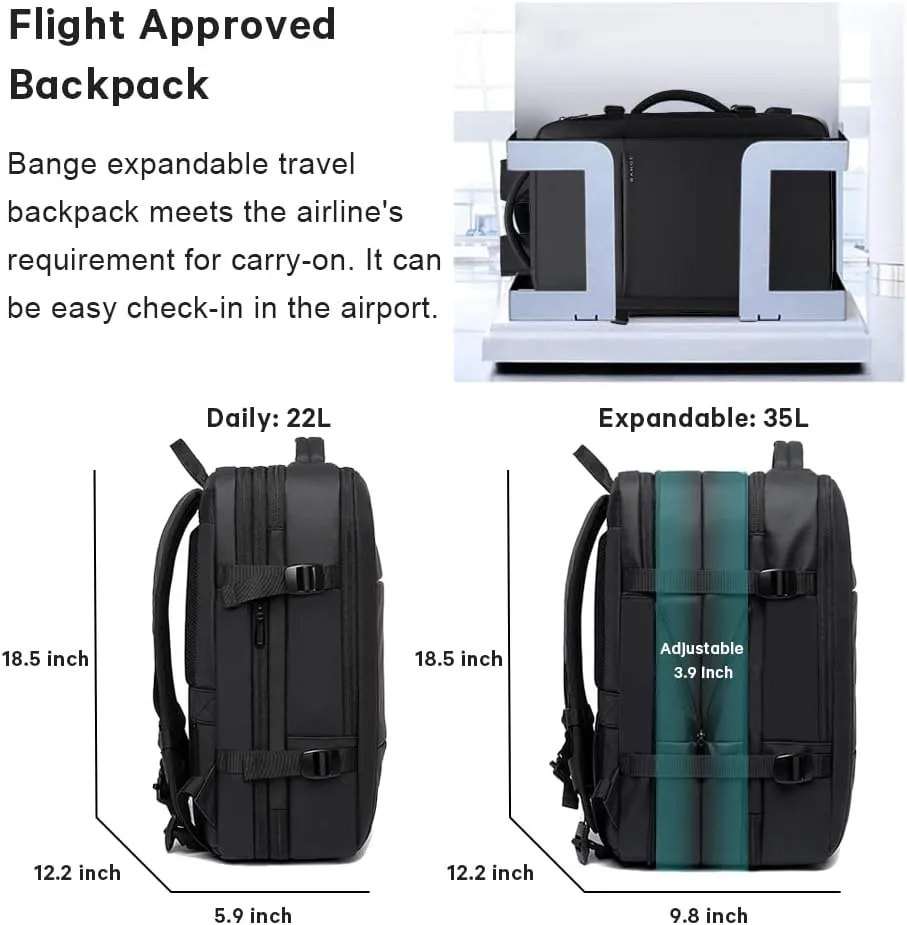 BANGE 35L Backpack, Carry On Backpack Convertible Duffle Bag Fit for 17.3 Inch Laptop for Men and Women