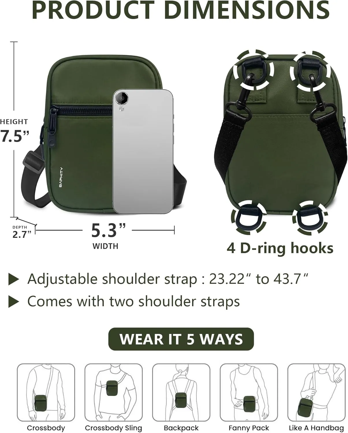 BAPHITY Crossbody Bag Sling Purses for Women Trendy, Convertible Multi Position Fanny Back Pack Sling Bag for Women Cross Body