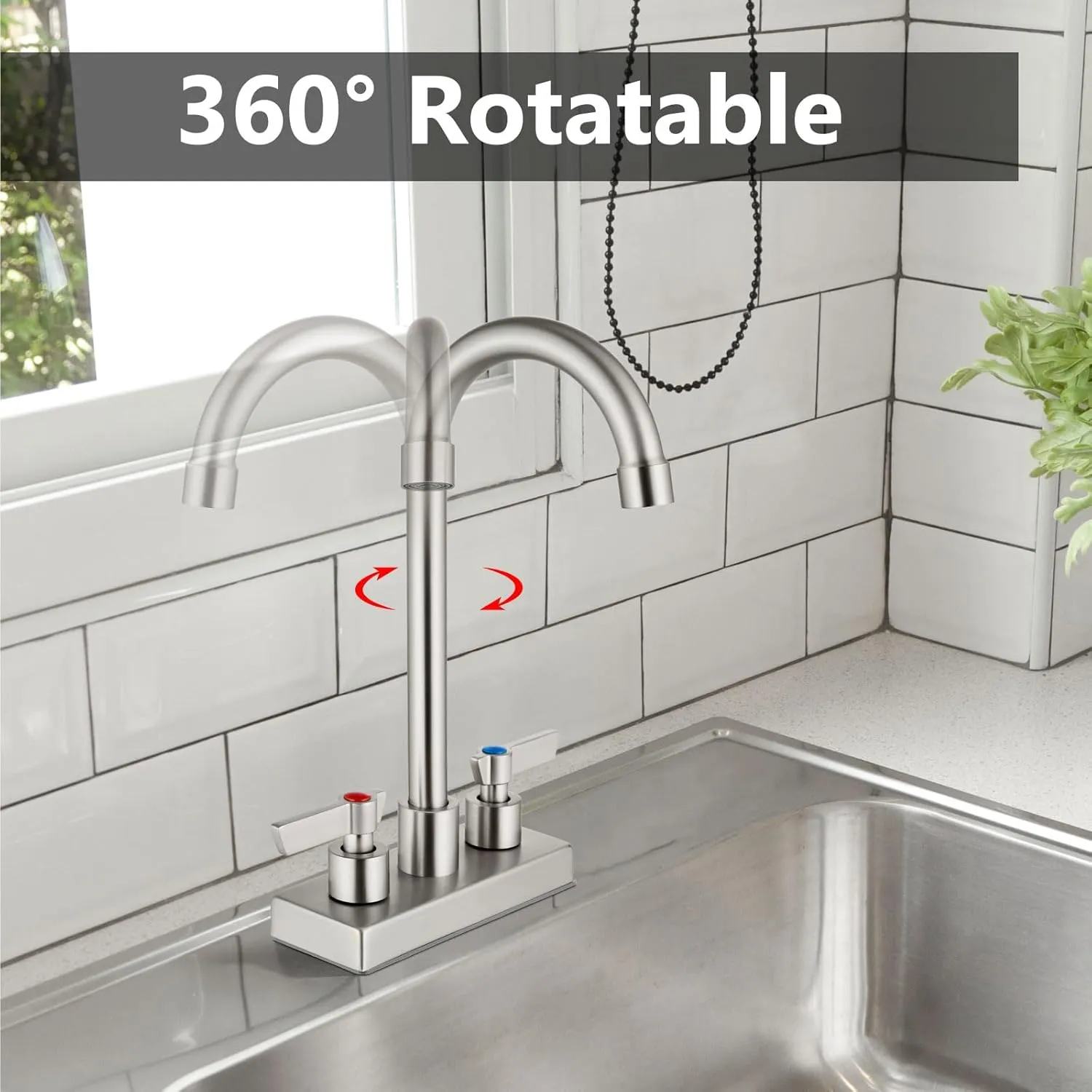Bar Sink Faucet 4 Inch Center Deck Mount,2 Hole Prep Sink Faucet Dual Handles Commercial Utility Laundry Kitchen,Brushed Nickel