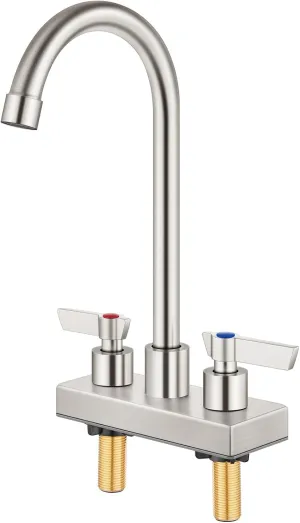 Bar Sink Faucet 4 Inch Center Deck Mount,2 Hole Prep Sink Faucet Dual Handles Commercial Utility Laundry Kitchen,Brushed Nickel