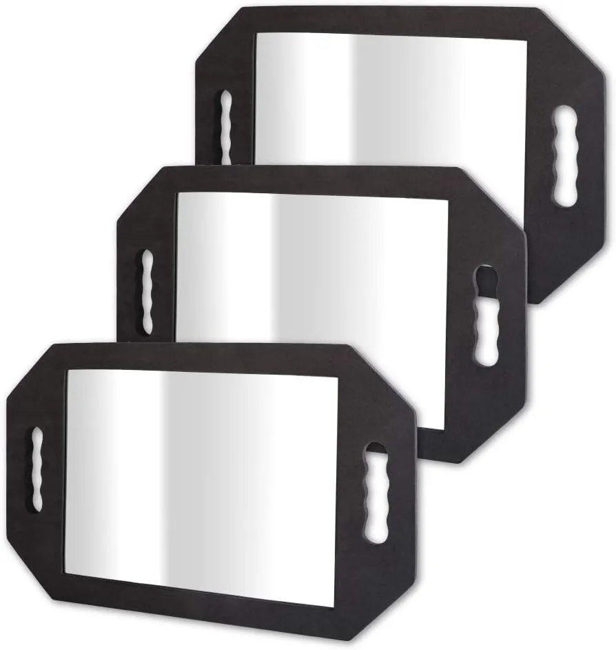 BarberMate 3PK Large Rectangular Double Handheld Foam Cushion Mirror with Handles