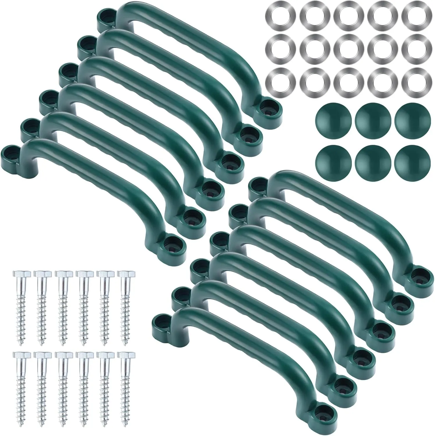 Barydat 12 Pieces Playground Handles Non Slip 9 Inch Playground Safety Handles Playground Accessories Plastic Safety Hand Grips for Backyard Playhouse Climbing Frame Tree House (Green)