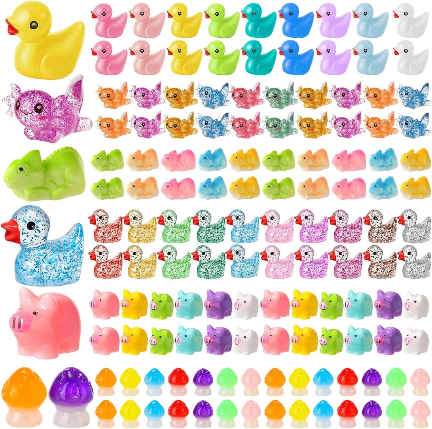 Barydat 200 Pcs Mini Resin Animals Figures Small Variety Animals to Hide Tiny Duck Axolotl Lizard Pig Mushroom Figures for Christmas Easter Gifts Landscape Game Garden Decorations Garden Crafts