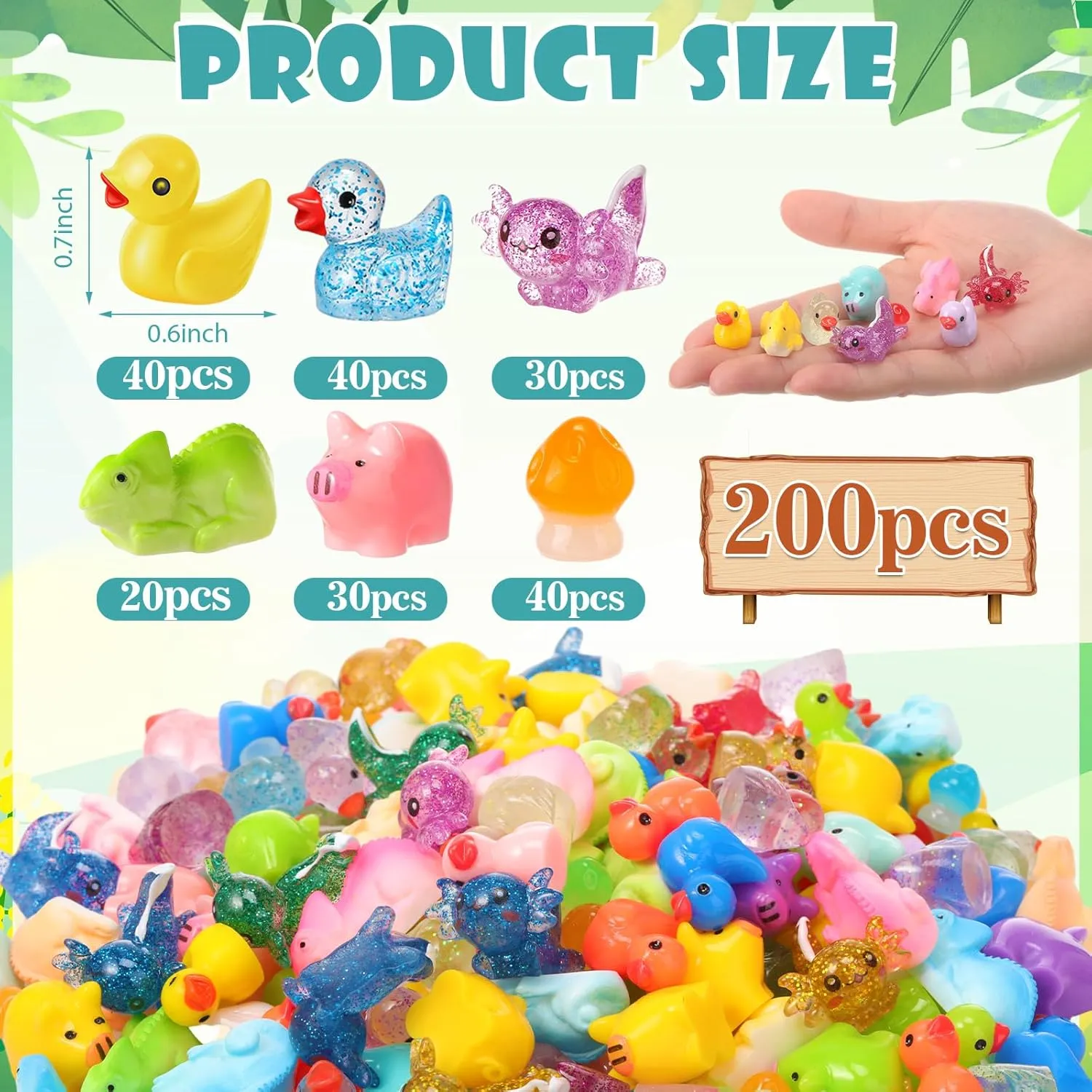 Barydat 200 Pcs Mini Resin Animals Figures Small Variety Animals to Hide Tiny Duck Axolotl Lizard Pig Mushroom Figures for Christmas Easter Gifts Landscape Game Garden Decorations Garden Crafts