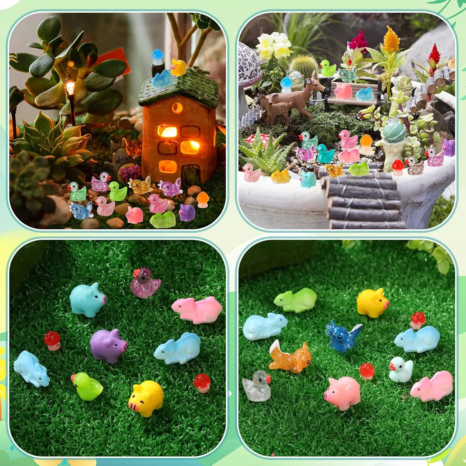 Barydat 200 Pcs Mini Resin Animals Figures Small Variety Animals to Hide Tiny Duck Axolotl Lizard Pig Mushroom Figures for Christmas Easter Gifts Landscape Game Garden Decorations Garden Crafts