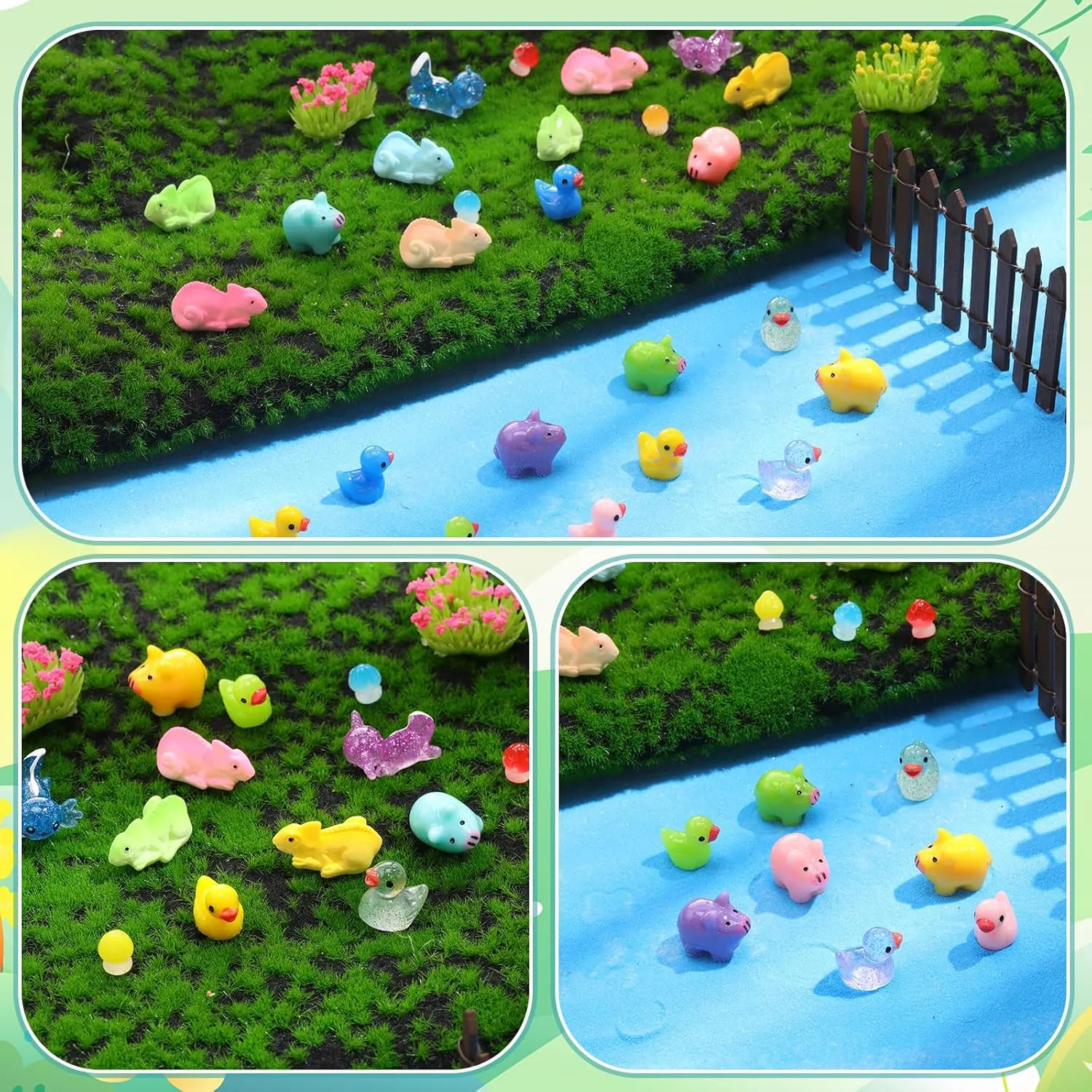 Barydat 200 Pcs Mini Resin Animals Figures Small Variety Animals to Hide Tiny Duck Axolotl Lizard Pig Mushroom Figures for Christmas Easter Gifts Landscape Game Garden Decorations Garden Crafts