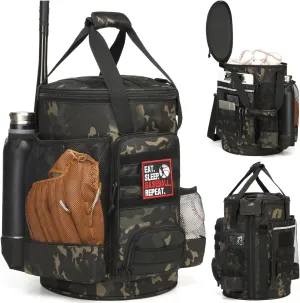 Baseball Bucket Bag Baseball Coaching Accessories Organizer Softball Bucket Bag with Anti-Slip Bottom & Multiple Pockets for Bat, Gloves, Scoreboards