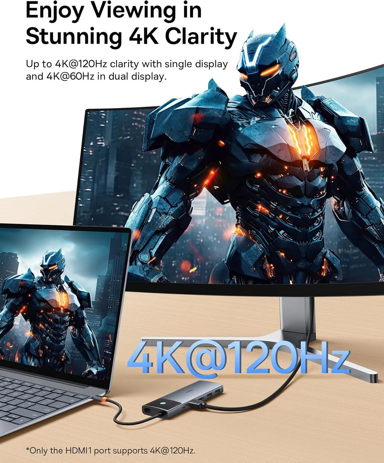Baseus Docking Station Dual Monitor,10Gbps 10 Ports Docking Station with 2 HDMI Single 4K@120Hz, Dual 4K@ 60Hz,10Gbps USB C and USB A, 2 USB-A, PD 100W, Gigabit Ethernet for Dell/HP/Lenovo, Grey