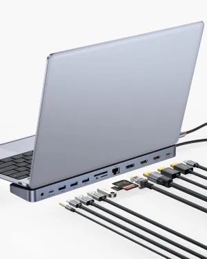 Baseus Laptop Docking Station, 4K Multitasking Docking Station with 2 HDMI DP, PD, 3 USB-A, RJ45, Audio, TF/SD Card Reader, USB Hub Compatible for MacBook/Dell/HP/Surface/Lenovo